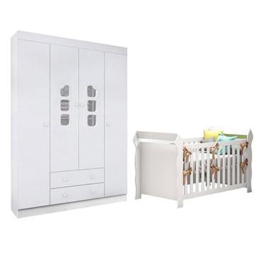 Imagem de Berço Americano Lara e Guarda Roupa Infantil Lívia Branco Brilho - Phoenix