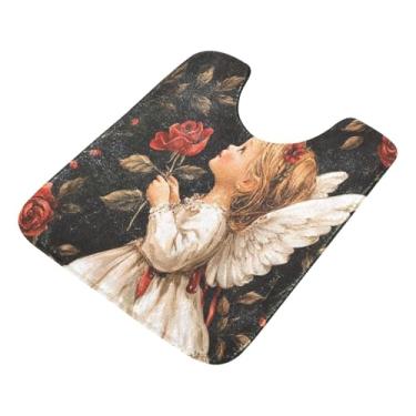 Imagem de Burbuja Tapete de banheiro Cupid Roses, tapete de banho absorvente de pelúcia macio, base antiderrapante para piso de banheiro, oval em forma de U