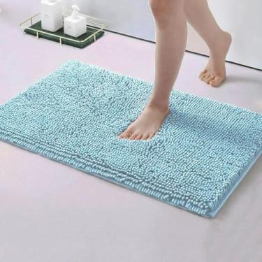 Imagem de Kit Tapete de Banheiro Bolinha Macarrão Antiderrapante 40x60cm - Microfibra Super Absorvente(3 Unidades,Azul Bebe)