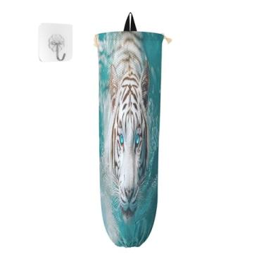 Imagem de xigua Suporte de parede para saco de plástico de tigre branco com cordão, pacote com 2, organizador de sacola de compras reutilizável para bolsas, meias, roupas íntimas e gravatas