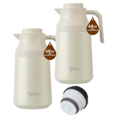 Imagem de 2 jarras de café térmicas isoladas de aço inoxidável para líquido quente a vácuo, pote térmico, dispensador de creme, recipiente para manter leite de água quente (branco/branco, 1,927 g)