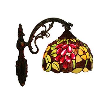 Imagem de Luminária de parede Pastoral Grapes em estilo Tiffany com vitral e cúpula de 20 cm (8 polegadas) para quarto, sala de estar, corredor ou hall de entrada.