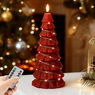 Imagem de JOIONE Velas de árvore de Natal sem chama com controle remoto, vermelho