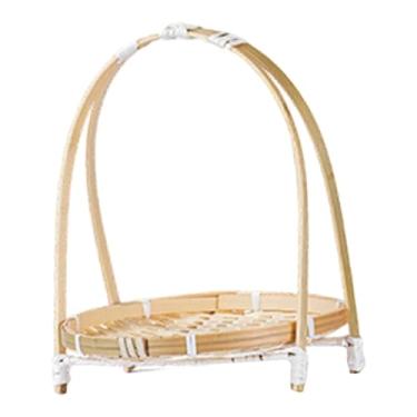 Imagem de predolo Cesta de frutas em bambu trançado, bandeja para servir com alça, recipiente para bolo, travessa, suporte para alimentos, prato para eventos, refeições, Único 19x13cm