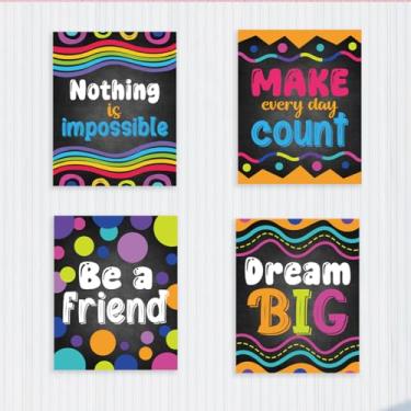 Imagem de 4 peças de pôsteres coloridos de parede com citação de quadro-negro para decoração de quarto estética, Nothing is Impossible/Dream Big Motivational Wall Art, Decorações de quarto de aula, sem moldura