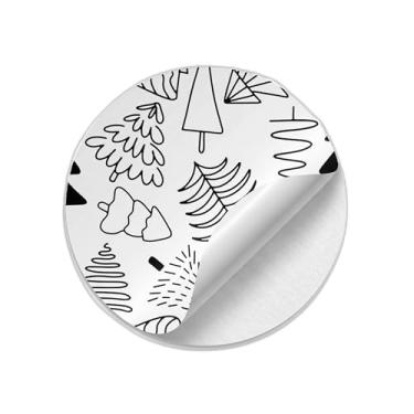 Imagem de Adesivos Natalinos Redondos 25 Unidades Com Estampa de Pinheiros Pretos - Tamanho 85x85cm