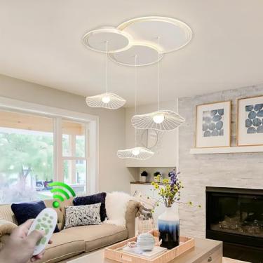 Imagem de Luminária pendente para restaurante com controle remoto, lâmpada de teto interna de 30W, LED, criativa, em formato de folha de lótus acrílica, luminária pendente decorativa de alumínio, adeq