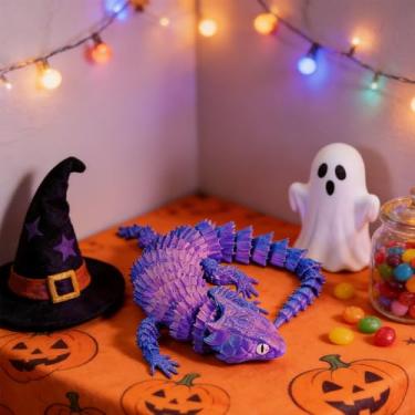 Imagem de Estatuetas colecionáveis de lagarto roxo impresso em 3D de 24 cm para decoração de escritório em casa