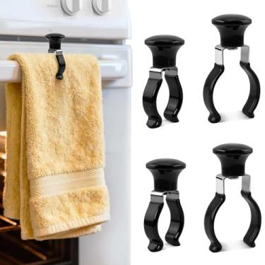 Imagem de FLstudio Clipes de toalha para cozinha – pacote com 4 suportes de toalha pretos para cozinha ou banheiro, clipes de suporte de toalha para toalheiro, alça de forno, máquina de lavar louça, fogão