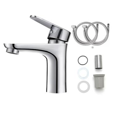 Imagem de Heemli Torneira Banheiro Quadrado Luxo Moderna Lavatório Lift estilo 1/4 de Volta Bica Baixa Cromada Espelhada Lavabo Aço Inox Alto Padrão Água Quente e Fria (Prata）