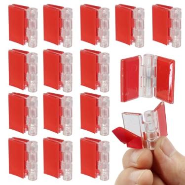 Imagem de Bivethoi Pacote com 16 dobradiças de plástico transparente de 35 x 25 mm, mini dobradiça transparente autoadesiva, dobradiças pequenas de acrílico durável para móveis de bricolagem/armário