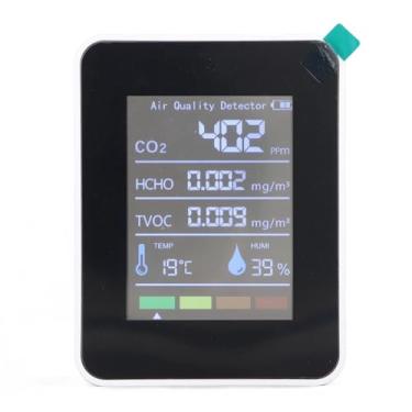 Imagem de KIMISS Monitor de Qualidade do Ar 5 Em 1 - CO2, TVOC, HCHO, Detector de Temperatura e Umidade Com Display LCD - Testador Portátil de Qualidade do Ar para Casa e Escritório