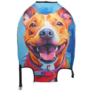 Imagem de Joisal Capas de mala para proteção de bagagem, pintura laranja Pitbull Dog impressões anti-arranhões essenciais de viagem para mulheres, Pintura de cachorro Pitbull laranja, M, Fits 22-24 Inch Case