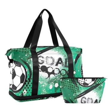 Imagem de Bolsa feminina Grunge Football Arrow para passar a noite à prova d'água, bolsa de tênis de corrida feminina com separação seca e molhada, Abstrato Futebol Grunge Verde, One Size