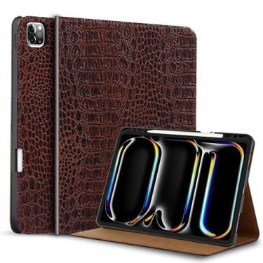 Imagem de Gexmil Capa de couro genuíno para iPad Pro de 13 polegadas M4 2024 com suporte para lápis, capa protetora à prova de choque inteligente de couro premium, suporte ajustável, hibernar/despertar