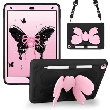 Imagem de XNMOA Capa para iPad 9ª geração, 8ª geração, 7ª geração, 2021, 2020, 2019, para crianças, meninas, com alça de ombro, preta, rosa, borboleta, proteção de 10,2 polegadas, capa para iPad 9ª 8ª e 7ª