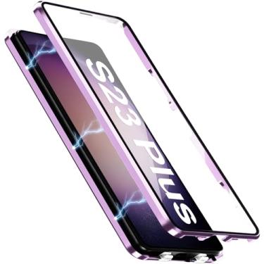 Imagem de [Material de metal] Capa para Samsung Galaxy S23 Plus, capa de celular externa com proteção contra quedas de grau militar com tela de vidro integrada e protetor de lente da câmera, capa de metal para