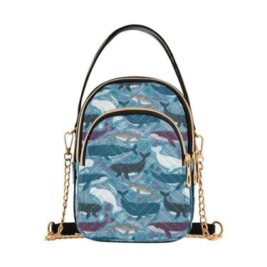 Imagem de Bolsa feminina de ombro azul golfinho baleias marinhas para celular bolsa de mão floral designer clutch tote, Baleias marinhas, azul golfinho, 5.91x3.15x8.27inches
