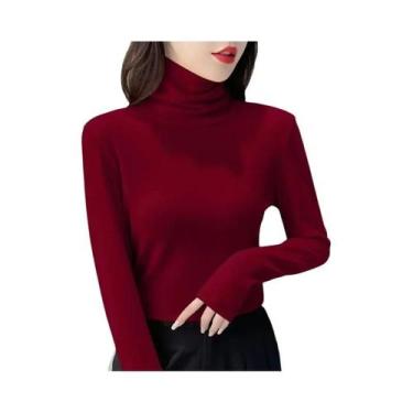 Imagem de Camisola Térmica Feminina De Inverno Com Gola Alta E Manga Longa Em Ve