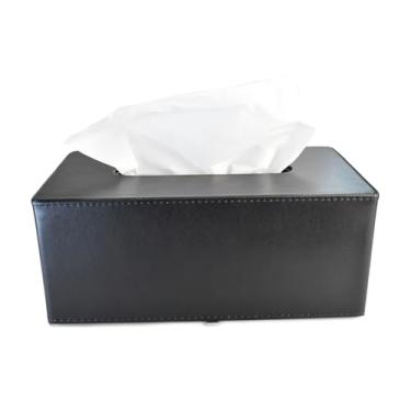 Imagem de Caixa de lenços de papel antigo, caixa de guardanapo retangular de couro PU, suporte de lenços de papel para carro com fundo magnético, organizador de lenços faciais (preto)