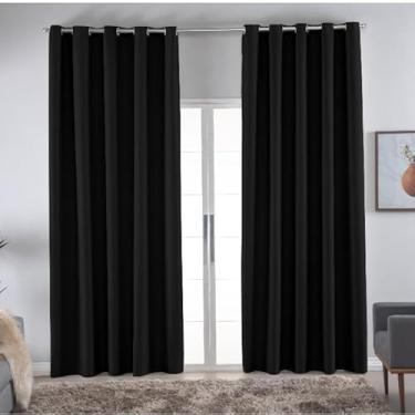 Imagem de Cortina Blackout Total para Sala e Quarto com Ilhós Cromado - Tecido Bloqueador de Luz 100%, Privacidade Absoluta, Isolamento Térmico e Acústico(Preto,4,00 X 2,80)