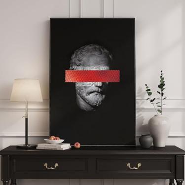 Imagem de Arte de parede abstrata em tela emoldurada, grandes impressões minimalistas modernas pinturas para paredes, preto e vermelho imagens de status de escultura contemporânea para sala de estar, sala de