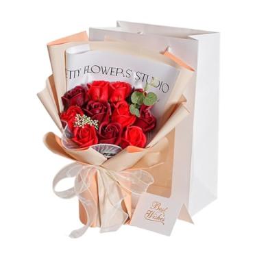 Imagem de IEUDNS Flores de sabonete com flores preservadas, artificiais e criativas, duram de 2 a 3 anos, perfeitas para o Dia dos Namorados, casamentos e outras, Vermelho