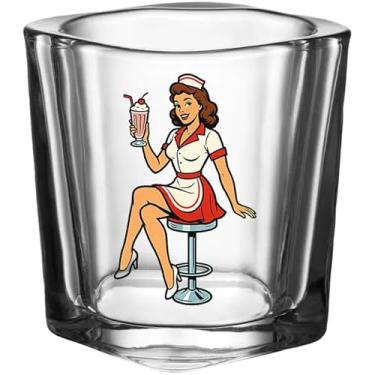 Imagem de Hat Shark Copo de shot sexy Pin-Up Girl Lady, bar de vidro transparente, 42,5 g, 100% seguro para lava-louças! (Sexy Ice Cream Shop Garçonete Pin-Up)