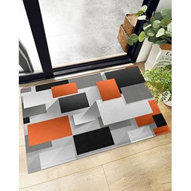 Imagem de Capacho interno laranja cinza com sobreposição colorida, tapete felpudo com fundo antiderrapante, figura geométrica abstrata, lavável na máquina, tapetes de pelúcia para cozinha, quarto, 41 x 61 cm