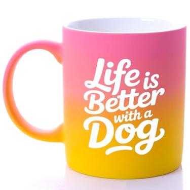 Imagem de G MUGS Caneca de café Dog Lovers 368 g Presente personalizado para donos de cães, veterinário, tosador, colega de trabalho Caneca amarela e rosa
