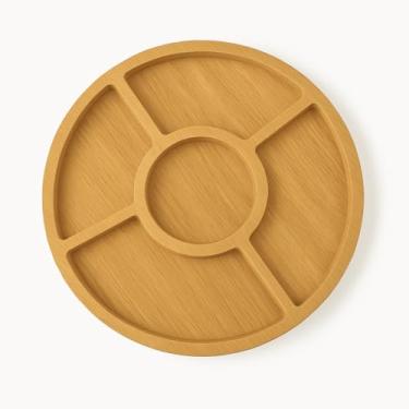 Imagem de Petisqueira Redonda de Madeira com 5 Divisórias – Bandeja para Servir Porções, Frios e Snacks – MDF Resistente, Design Elegante para Receber Amigos