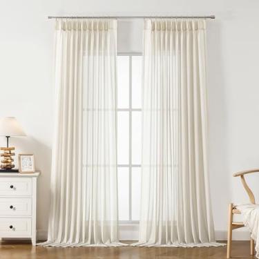 Imagem de WEST LAKE Painéis de cortina transparentes plissados de garça-branca-branca de 280 cm de comprimento para quarto, sala de estar, cortinas francesas para porta deslizante de pátio, tratamento de janela
