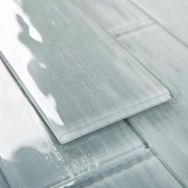 Imagem de Diflart Retire e cole azulejos de metrô de vidro, cinza pérola, 8 x 30 cm, fundo de vidro ondulado de água para azulejos de parede de cozinha, banheiro, pacote com 20 peças