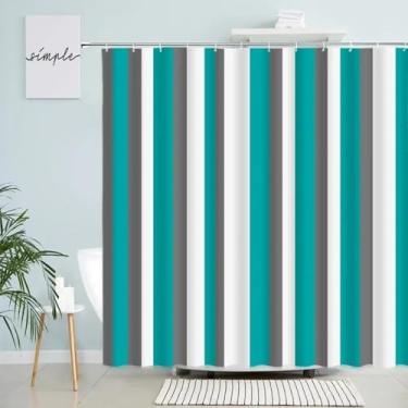 Imagem de Cortina de chuveiro listrada nórdica cinza branco verde estilo simples cortinas de banho moderno tecido poliéster impermeável decoração de banheiro 39 x 71 pol. -100 x 180 cm/L x A cortinas de