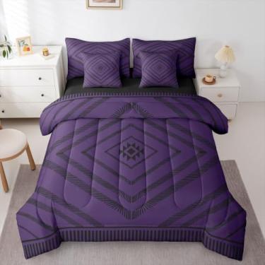 Imagem de Feelyou Conjunto de edredom boêmio Queen com 7 peças, roxo, estilo marroquino, clássico, para decoração de quarto asteca, microfibra leve e macia