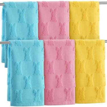 Imagem de Frienda 6 peças de toalhas de mão jacquard coelhinho da Páscoa para banheiro coelho toalhas de banho Páscoa algodão decorativo jacquard tecer decoração de banho para secagem limpeza cozinhar férias