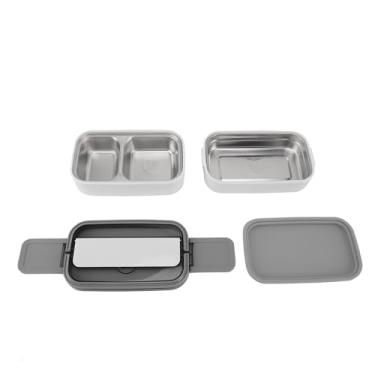 Imagem de ZJchao Lancheira de Camada Dupla de Aço Inoxidável, Segura para Micro-ondas, à Prova de Vazamento, Dividida, Recipiente de Comida Empilhável Portátil para Piquenique Escolar de (Branca)