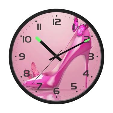 Imagem de SEHANY Relógio de parede de salto alto rosa moderno, silencioso, sem tique-taque, operado por bateria, controle de som, luz noturna, relógios de parede para sala de estar, cozinha, quarto, escritório