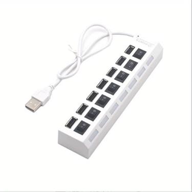 Imagem de Hub adaptador USB 2.0 de alta velocidade, 7 portas/4 portas, soquete multiportas, interruptor liga/desliga, divisor de carregador para PC, laptop, computador, disco U, telefone, tablet
