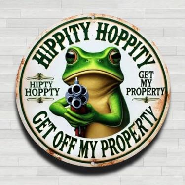 Imagem de Get Off My Property Frog With Gun Vintage Placa de parede redonda de alumínio rústico, 20 cm, presentes internos e externos e decoração para casa, escritório, café e quintal