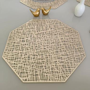 Imagem de Kit 10 Lugar Jogo Americano Octagonal Sousplat Mesa Posta Descanso de Prato (Dourado)