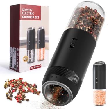 Imagem de Conjunto de 1 moedor elétrico de sal e pimenta recarregável por gravidade, saleiro automático, operação com uma mão, recipiente lavável de 176 ml, grossura ajustável, preto