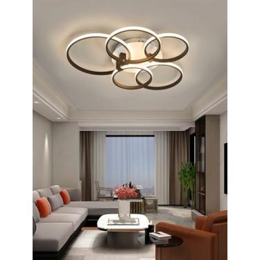 Imagem de Luminária de teto circular de LED regulável, moderna, preta, para interiores, em metal e acrílico, 3000k-6000k, com controle remoto, para quarto, cozinha e sala de jantar (5 lâmpadas).