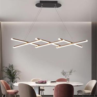 Imagem de Luminária pendente linear regulável, moderna, para cozinha, com controle remoto, altura ajustável, ideal para mesa de jantar, lustre LED para bares, salas de estar e academias (preta, 6 lâmp