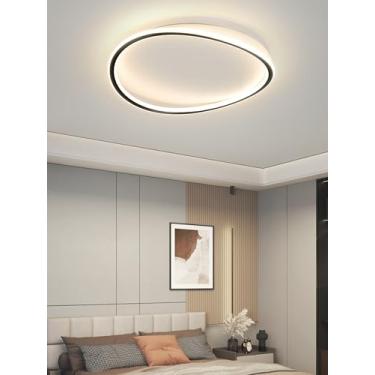 Imagem de Luminária de teto LED moderna e minimalista de 50W e 4000lm, com 50cm de diâmetro, ideal para quartos, escritórios, salas de jantar e despensas (preta).