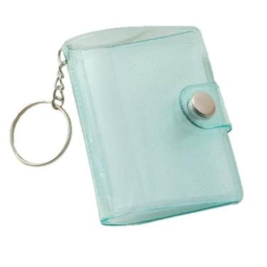 Imagem de Mini chaveiro de álbum de fotos de 2,5 cm, álbum de bolso de PVC azul brilhante com 20 compartimentos para cartões para fotos de identificação, animais de estimação e memórias