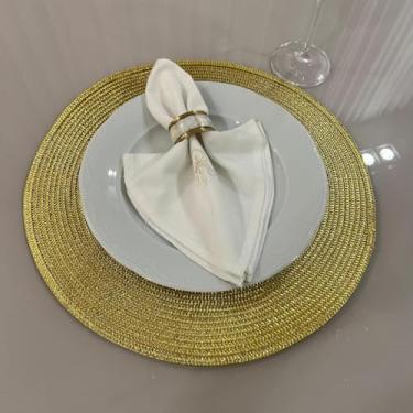 Imagem de Jogo Americano Mesa Posta Impermeável Redondo ou Retangular para Jantar e Eventos – Kit 4 ou 6 Lugares Decorativo Luxo (60. Dourado Brilhante 2,4 Unidades)
