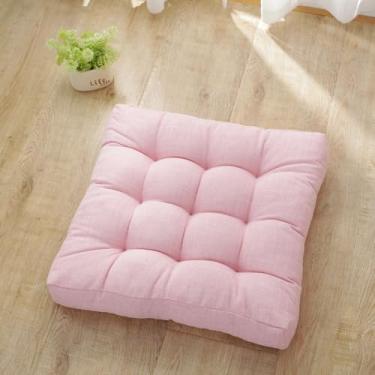 Imagem de Huierxun Almofada de assento tufada de algodão e linho de 45,7 x 45,7 x 10,6 cm, almofada de cadeira antiderrapante para sala de jantar, cozinha, escritório (rosa, 45,7 x 45,7 cm)