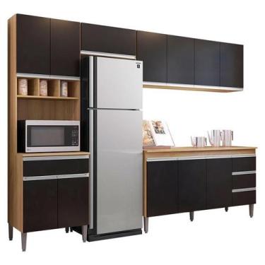 Imagem de Cozinha com Balcão e Tampo 160 cm Andréia Amendoa Preto - AJL - AJL Mó