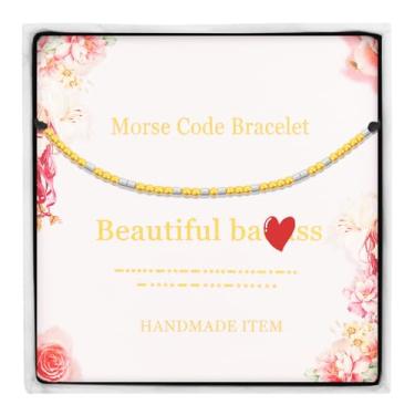Imagem de HyperFun Pulseiras femininas com código Morse, presentes de amizade, inspiradores, pulseiras ajustáveis para mãe, filha, irmã, tia, amiga, ela, normal, Sem Pedra Preciosa